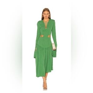 Chic Green Lace-Up Midi Dress